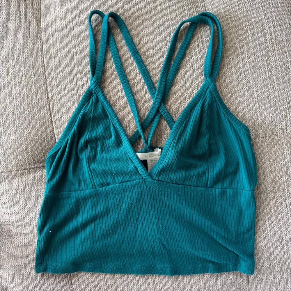 Bozzolo Turquoise Ribbed Halter Top